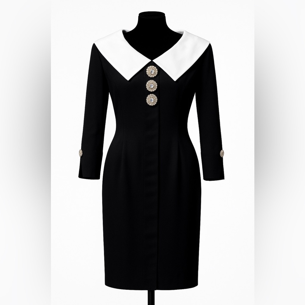 Christian Dior Black Satin - Statement Collar - Couture Embellishments - Dress